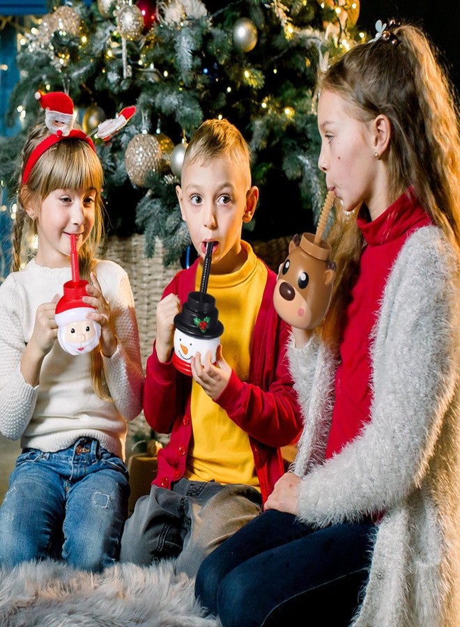 Sliner 12 Pack Christmas Party Favor Gift Cups with Straws and Lids,10 oz Christmas Plastic Cups Cute Santa Claus Elk Snowman for Winter Xmas Holiday Birthday Party Gifts Supplies - Image 5